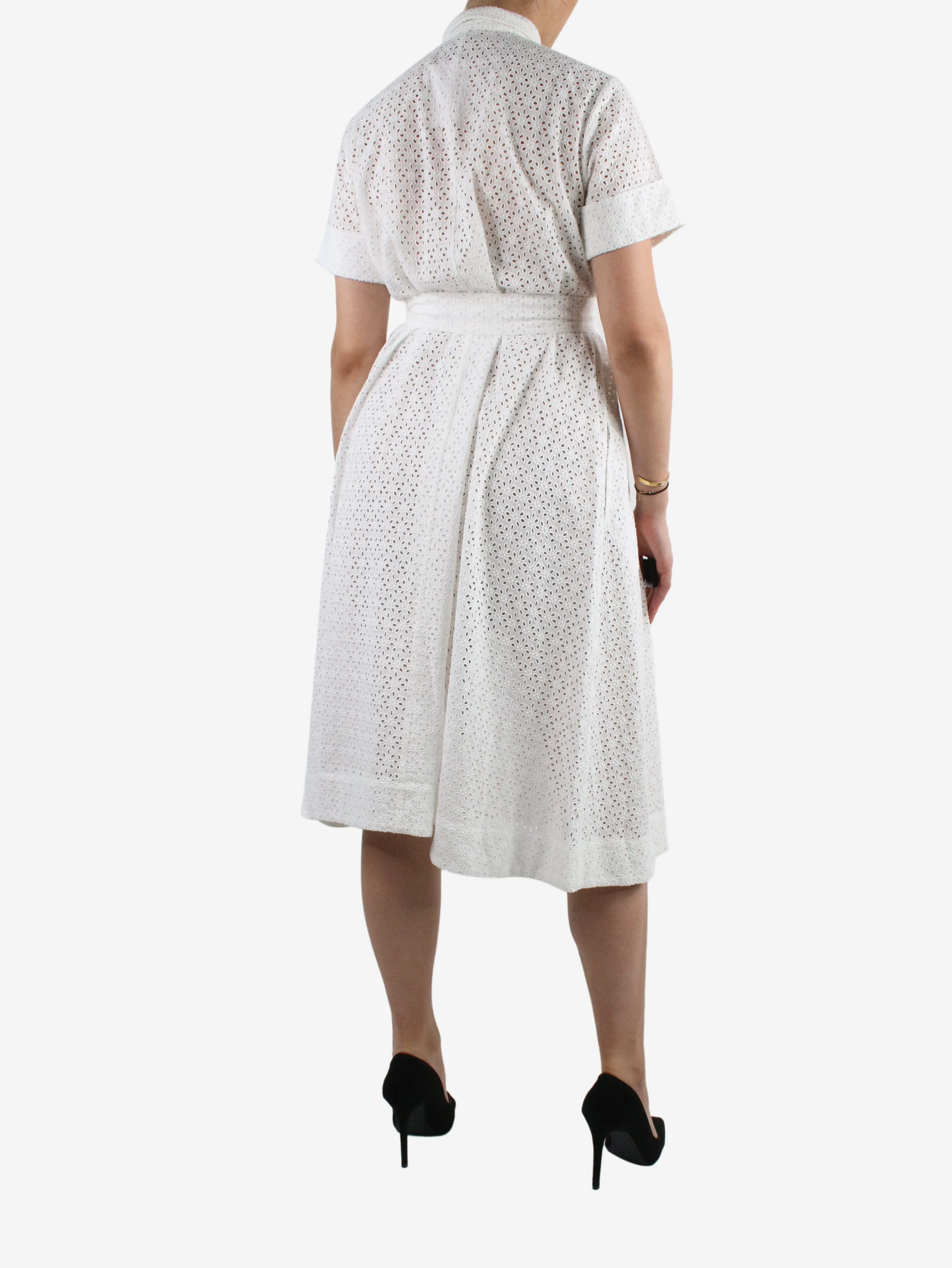 White button-up broderie anglaise midi dress - size L