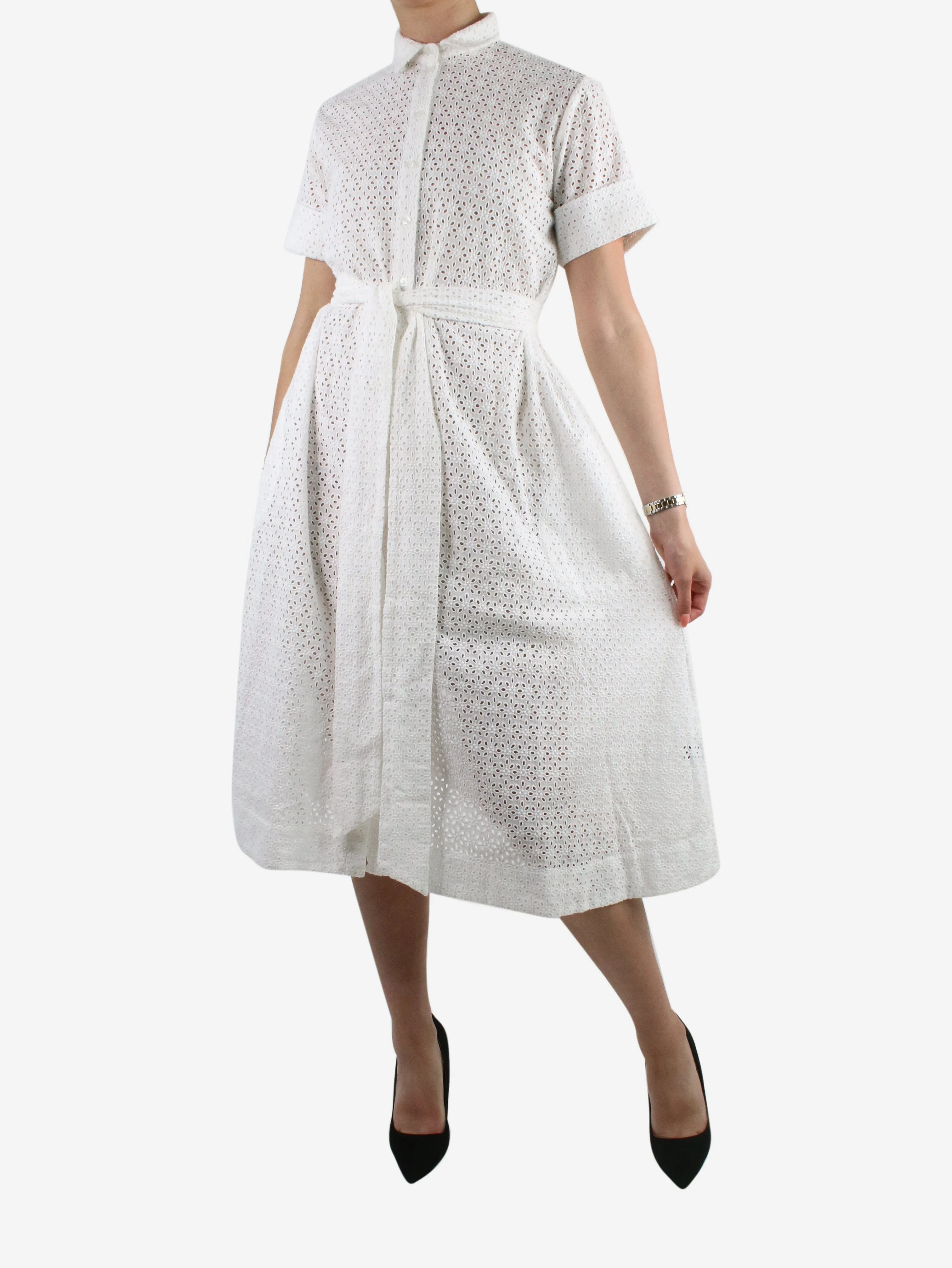 White button-up broderie anglaise midi dress - size L