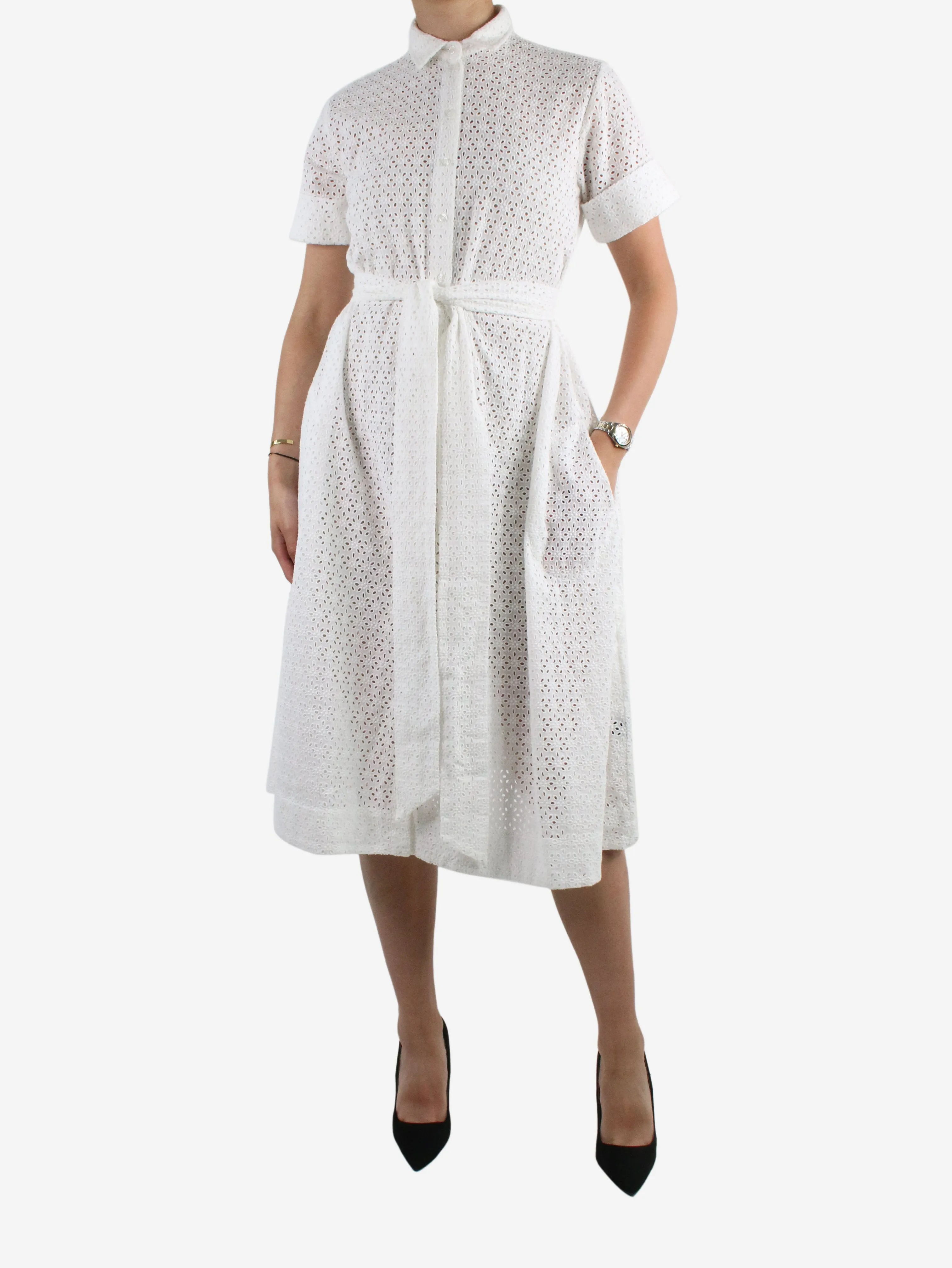 White button-up broderie anglaise midi dress - size L